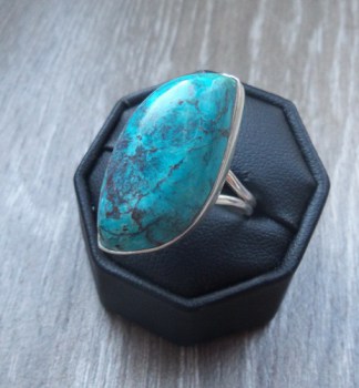 Zilveren ring gezet met Chrysocolla ring maat 19.5 mm